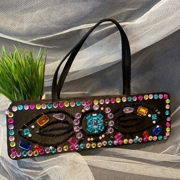 Blingy Black with Colorful Crystals mini Bag - Picture 1 of 5